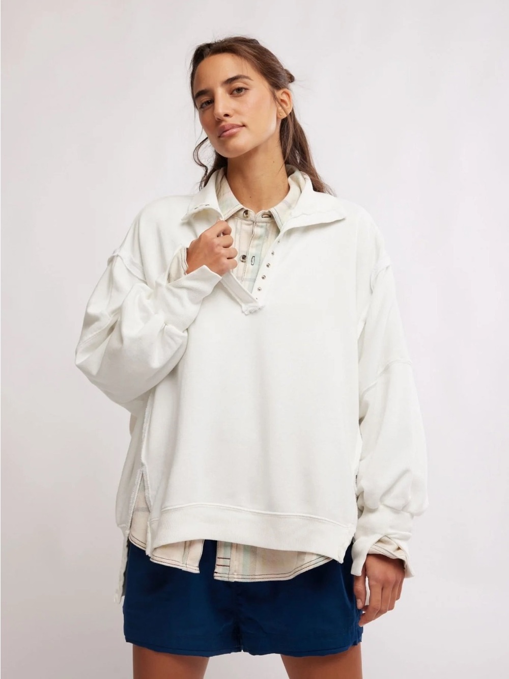 Free People Oversized Ivory Pullover Sweatshirt